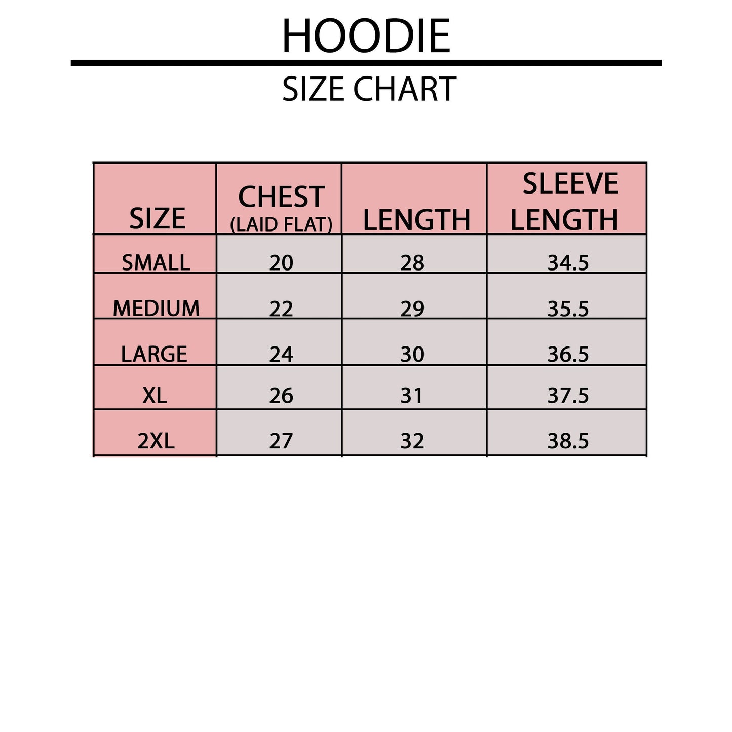a women's size chart for the hoodie size chart