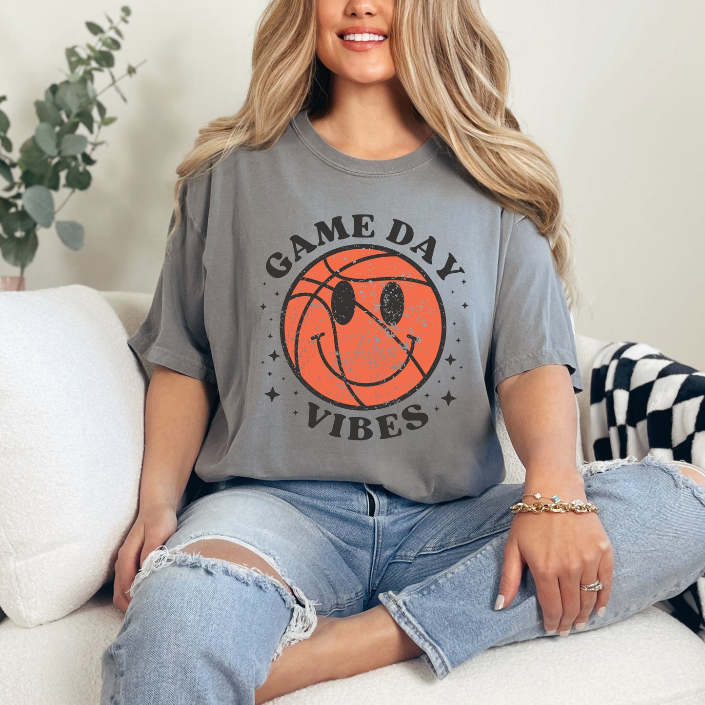 Game Day Vibes Basketball | Garment Dyed Short Sleeve Tee