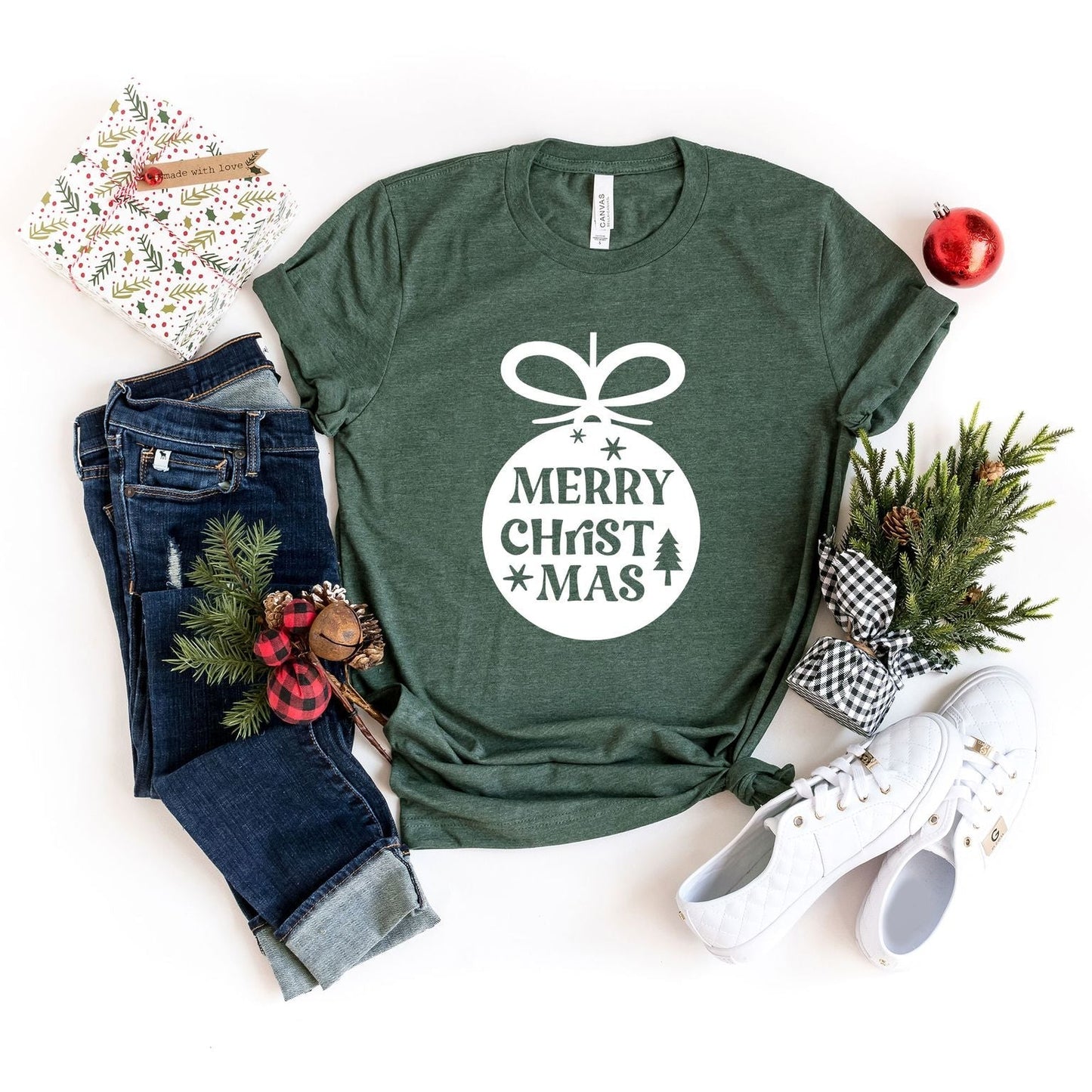 Merry Christmas Ornament | Short Sleeve Crew Neck