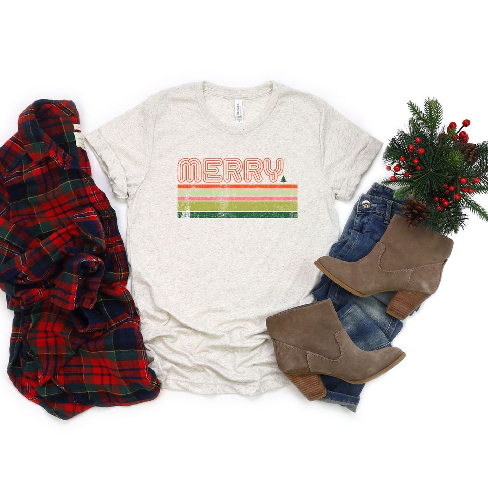 Retro Merry Stripes | Short Sleeve Crew Neck