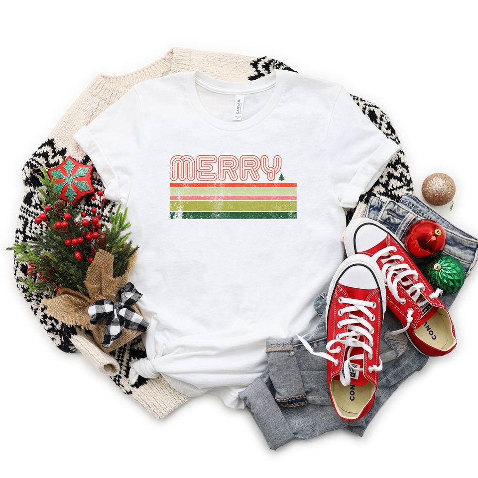 Retro Merry Stripes | Short Sleeve Crew Neck