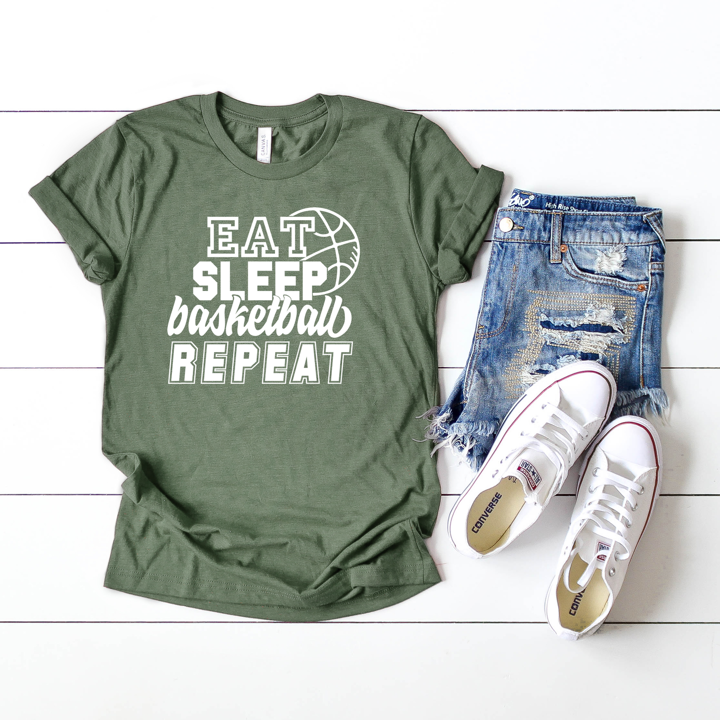 Eat Sleep Basketball Repeat With Ball | Short Sleeve Crew Neck