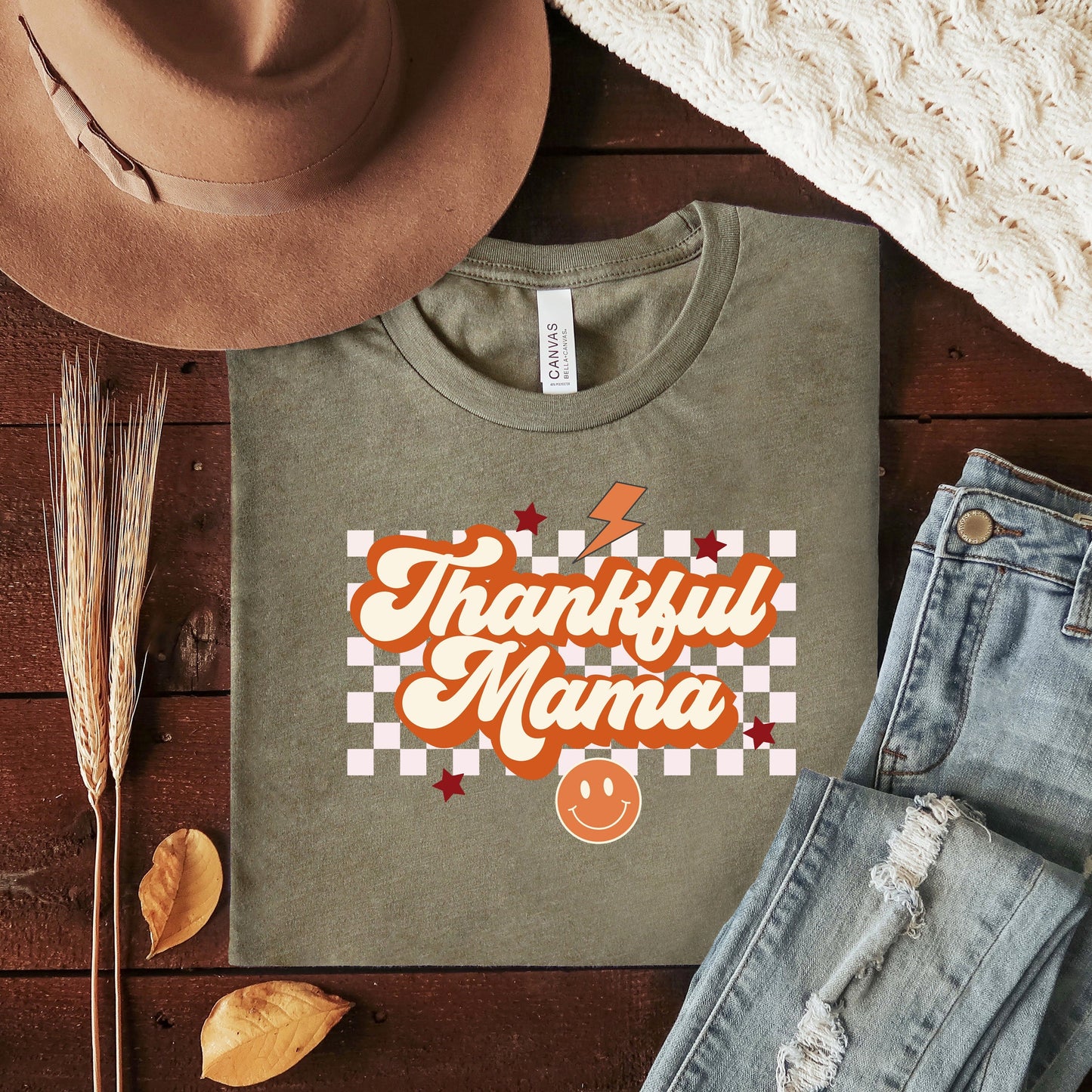 Thankful Mama Checkered | Short Sleeve Crew Neck