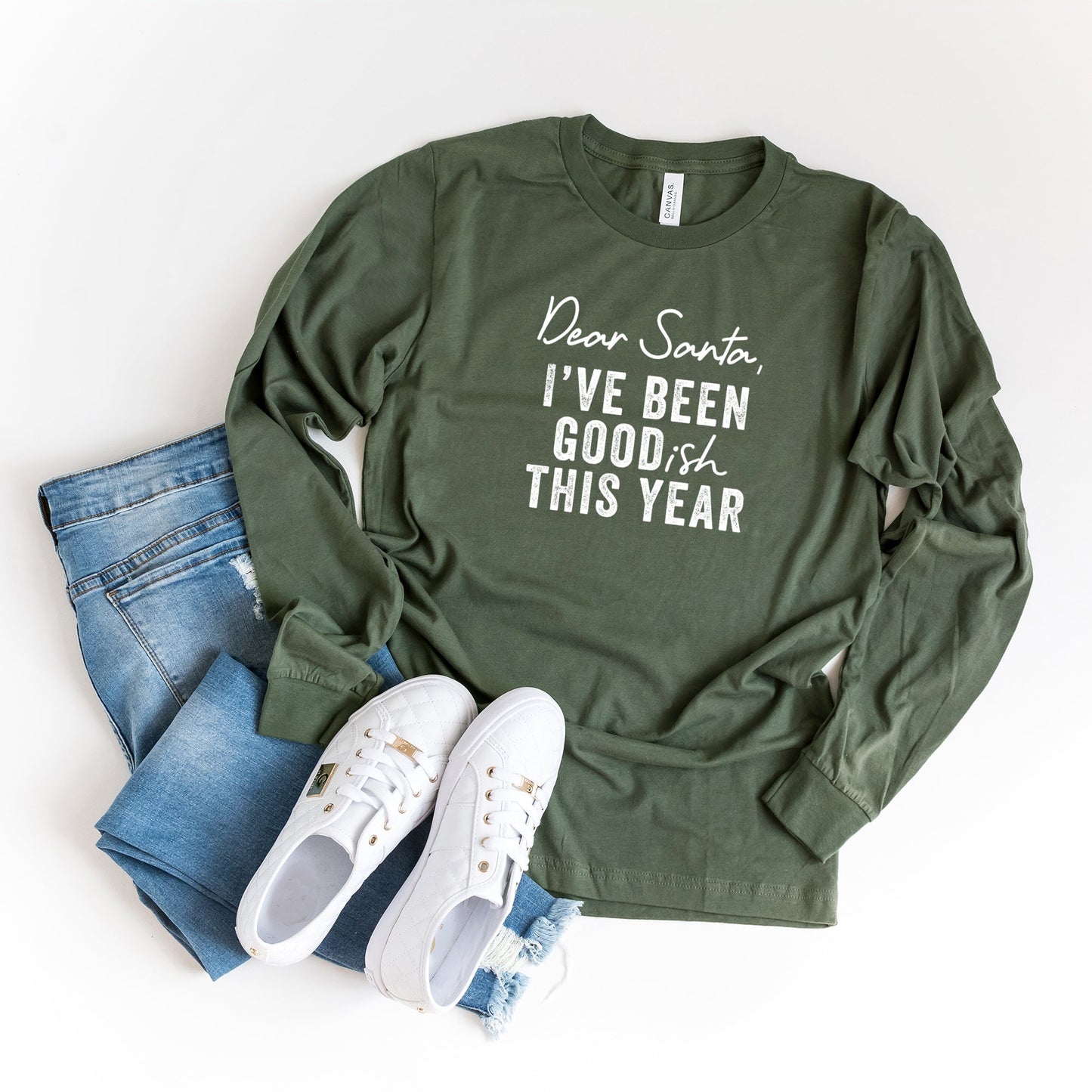 Dear Santa I've Been Goodish This Year | Long Sleeve Crew Neck