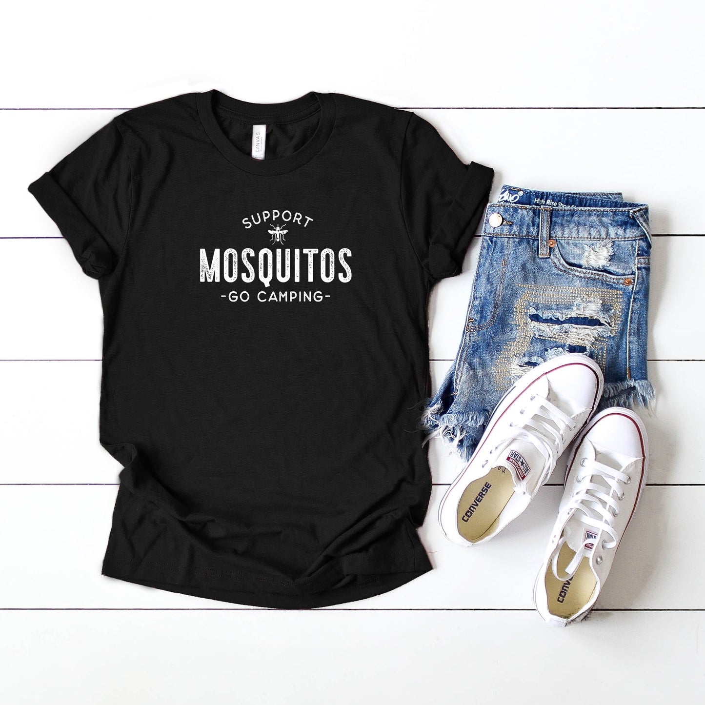 Support Mosquitos Go Camping | Short Sleeve Crew Neck