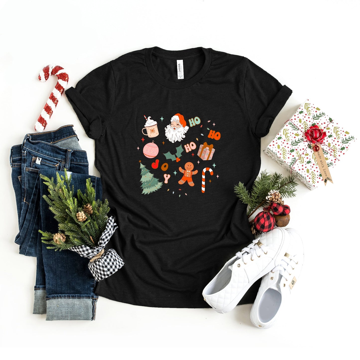 Retro Christmas Doodles | Short Sleeve Crew Neck