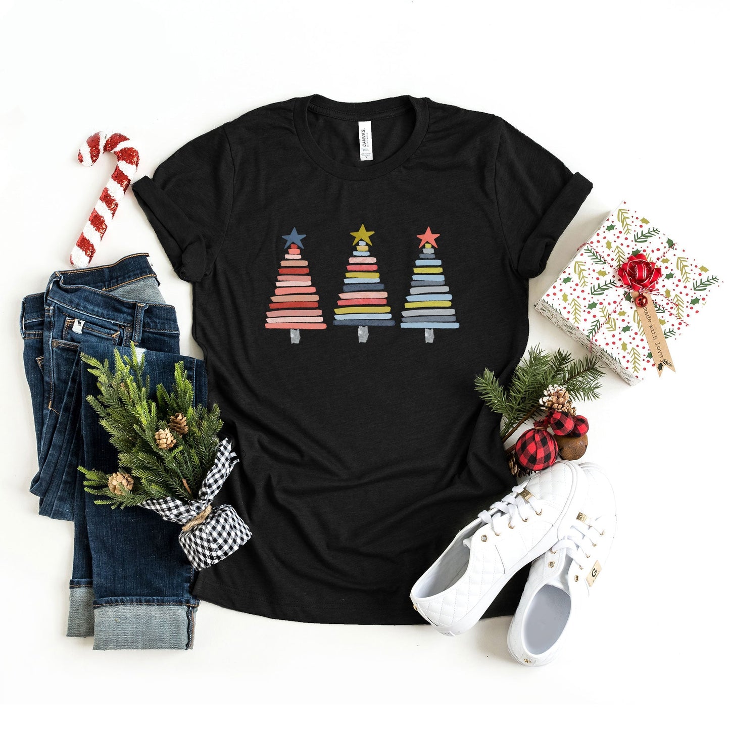 Colorful Christmas Trees | Short Sleeve Crew Neck