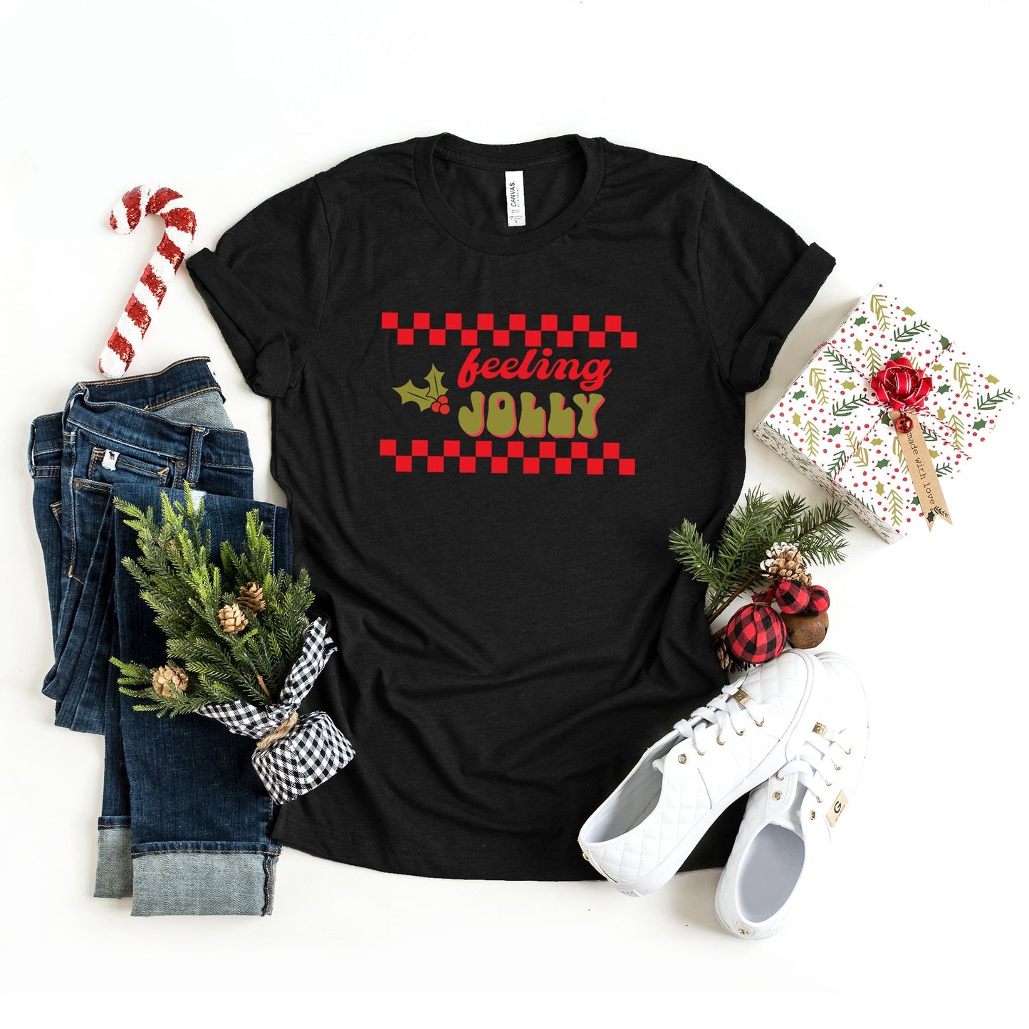 Feeling Jolly Checkered | Short Sleeve Crew Neck