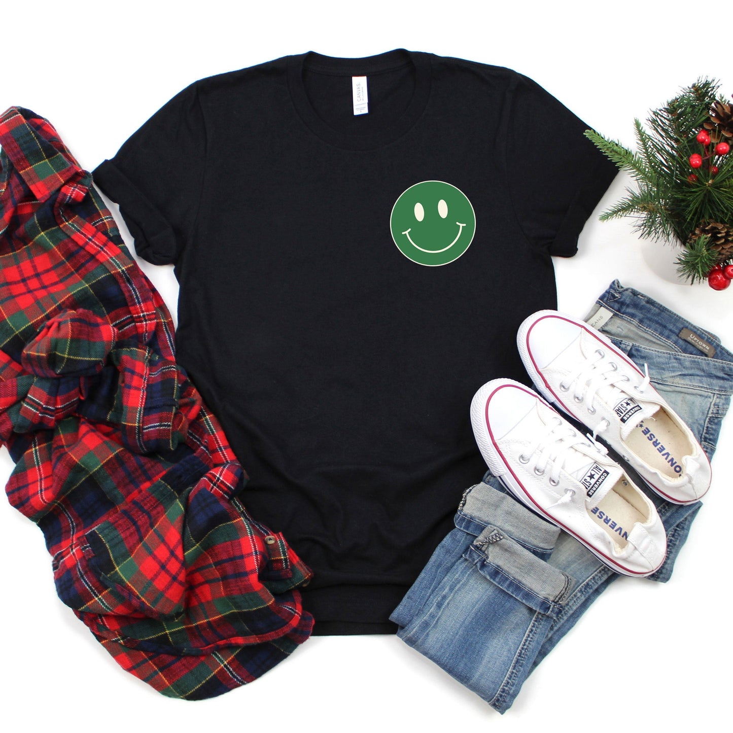 Merry Mama Checkered | Short Sleeve Crew Neck | Front And Back Ink