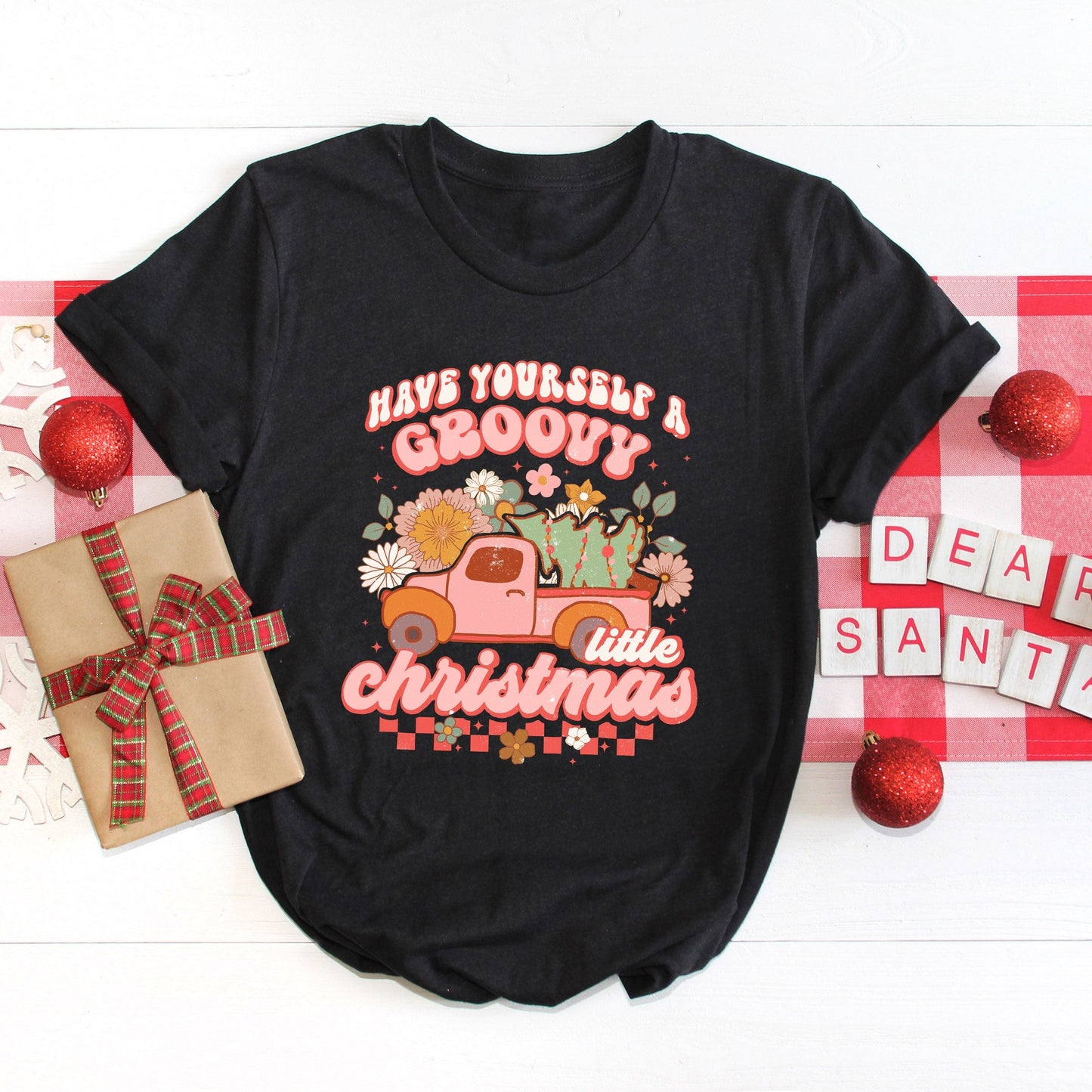 Groovy Little Christmas Truck | Short Sleeve Crew Neck