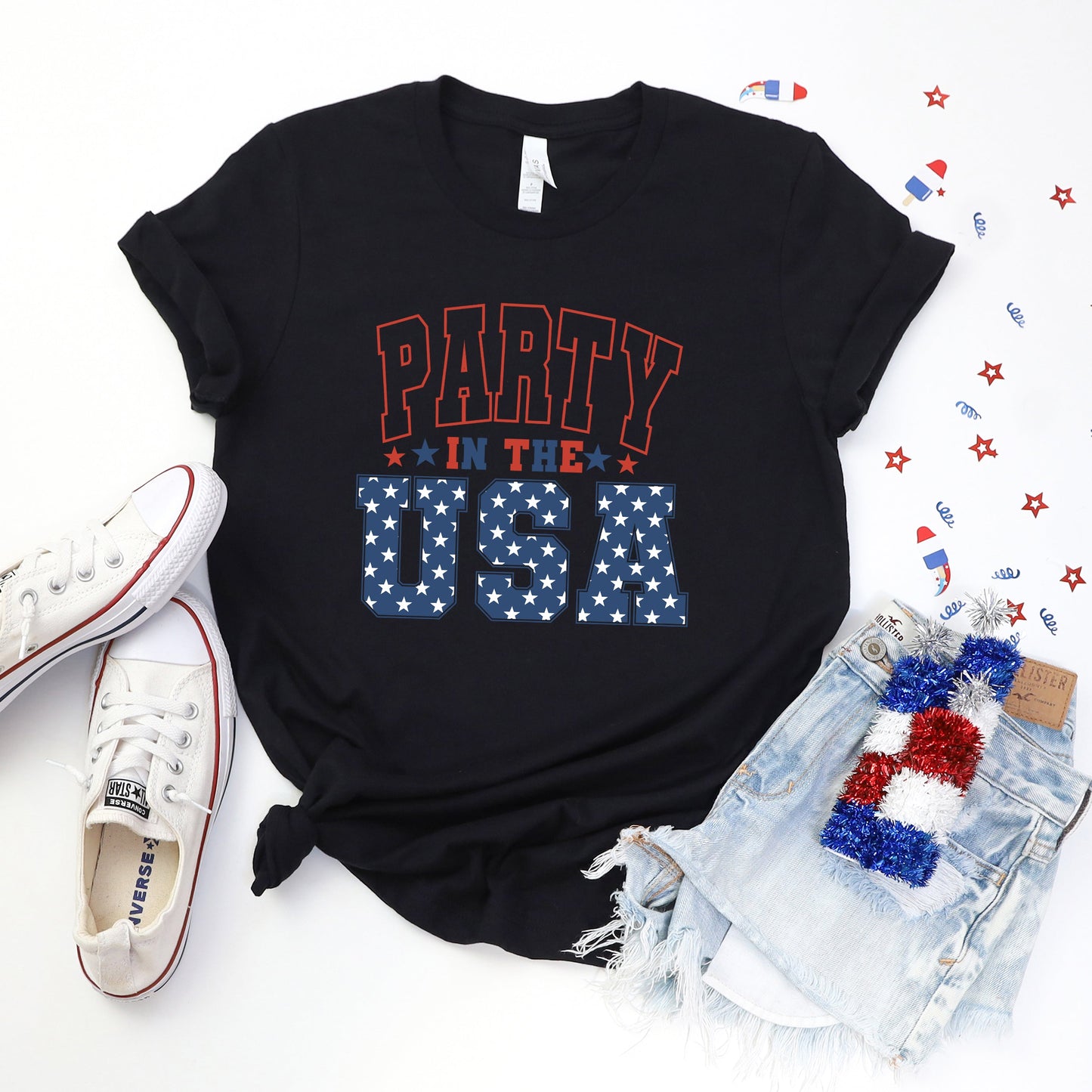 Retro Party In the USA Stars | Short Sleeve Crew Neck