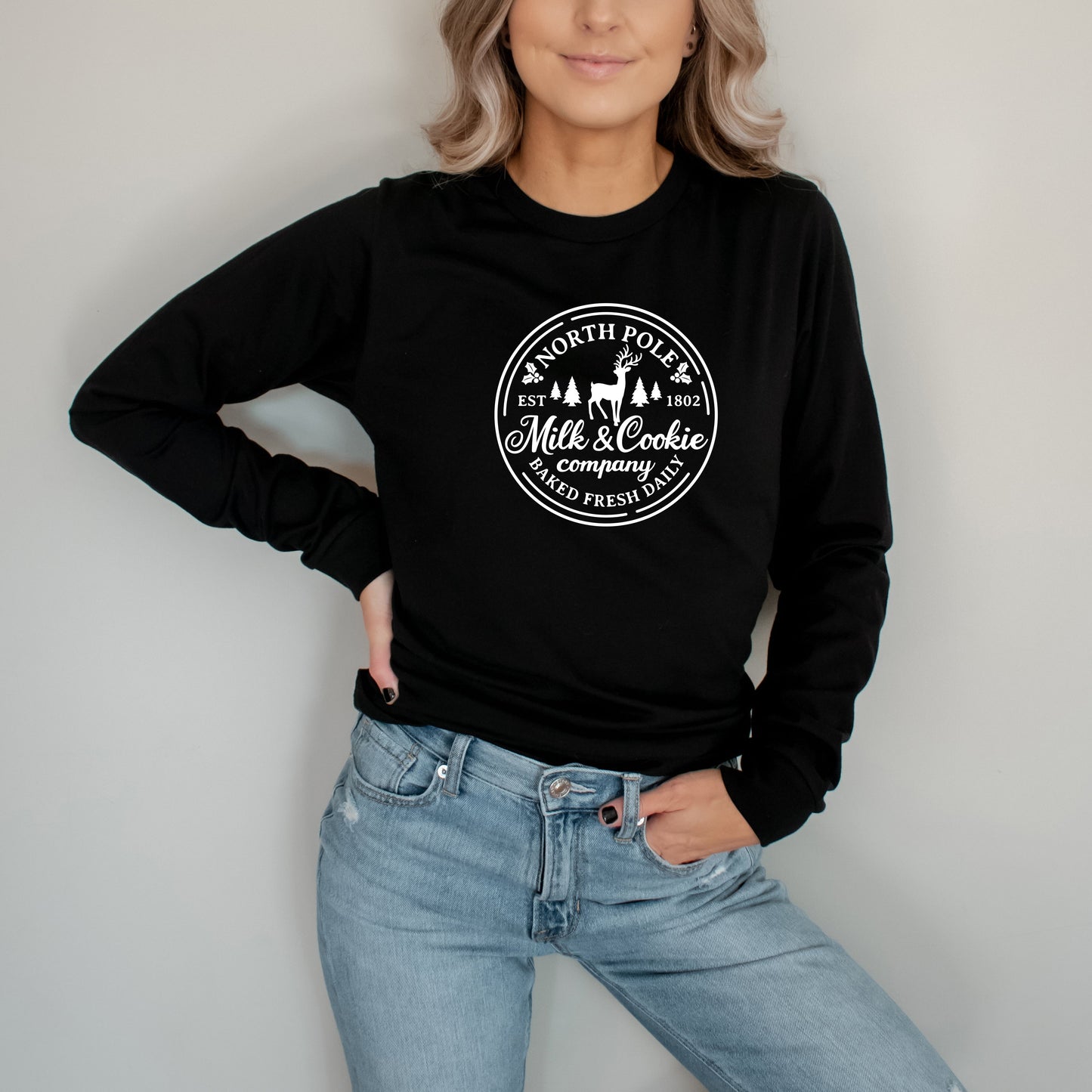 North Pole Milk And Cookie Circle | Long Sleeve Crew Neck
