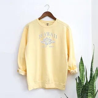 Embroidered Hawaii Flower | Garment Dyed Sweatshirt