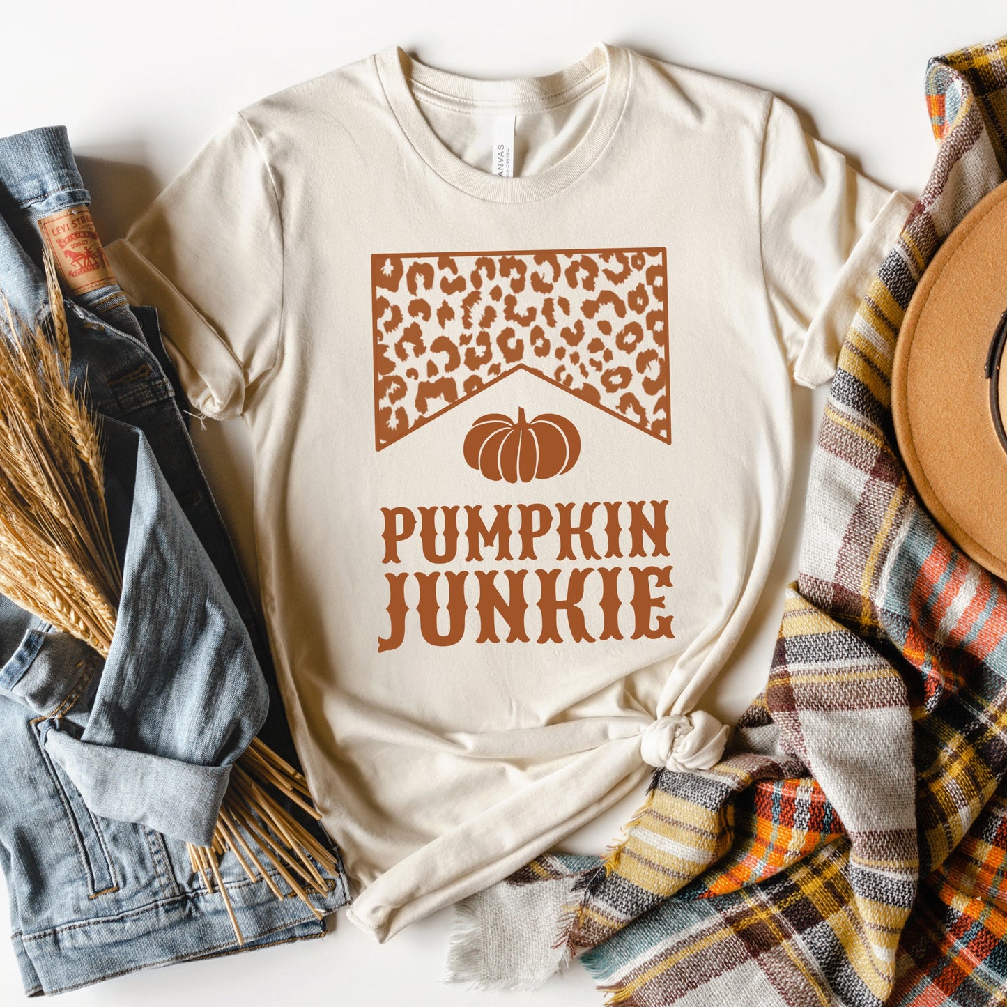 Leopard Pumpkin Junkie | Short Sleeve Crew Neck