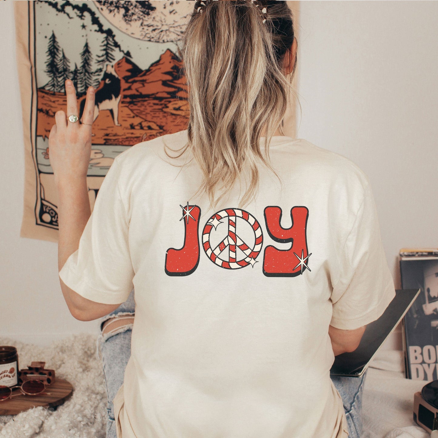 Joy Peace Sign | Short Sleeve Crew Neck | Front And Back Ink