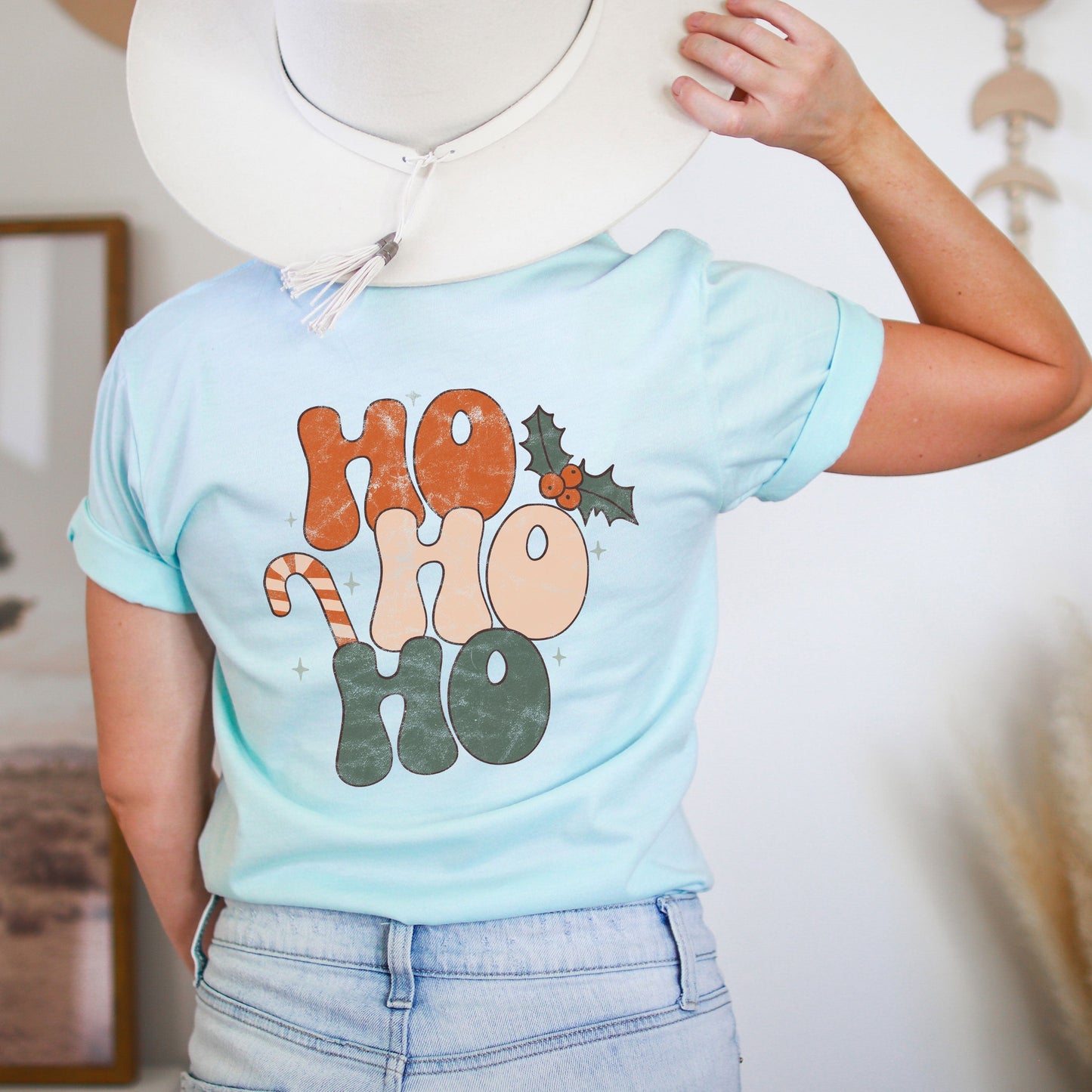 Retro Ho Ho Ho | Short Sleeve Crew Neck | Front And Back Ink