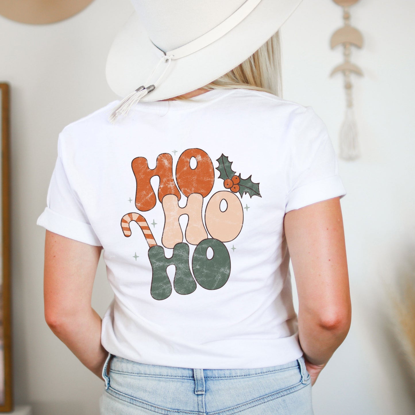 Retro Ho Ho Ho | Short Sleeve Crew Neck | Front And Back Ink