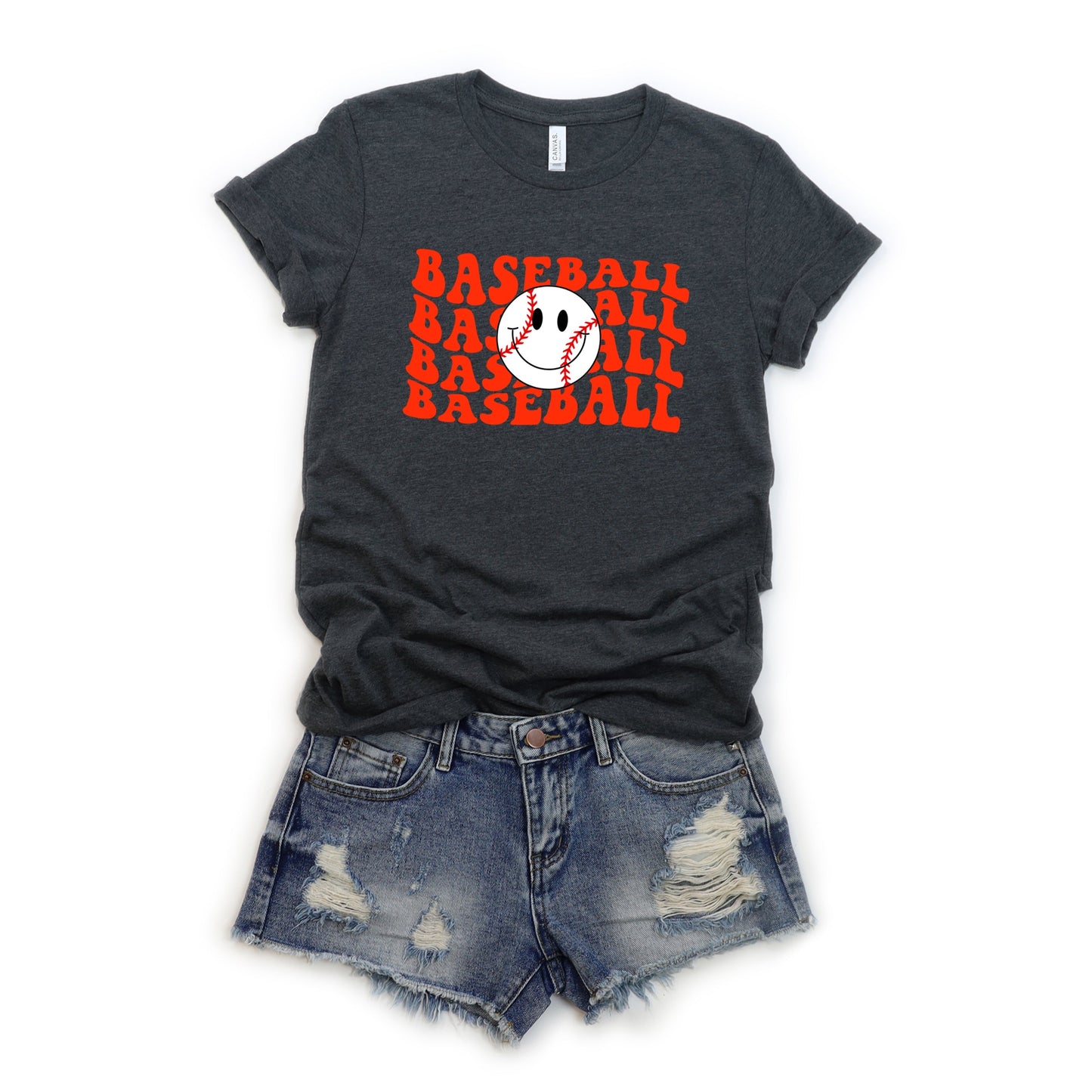 Baseball Stacked Smiley Face | Short Sleeve Crew Neck