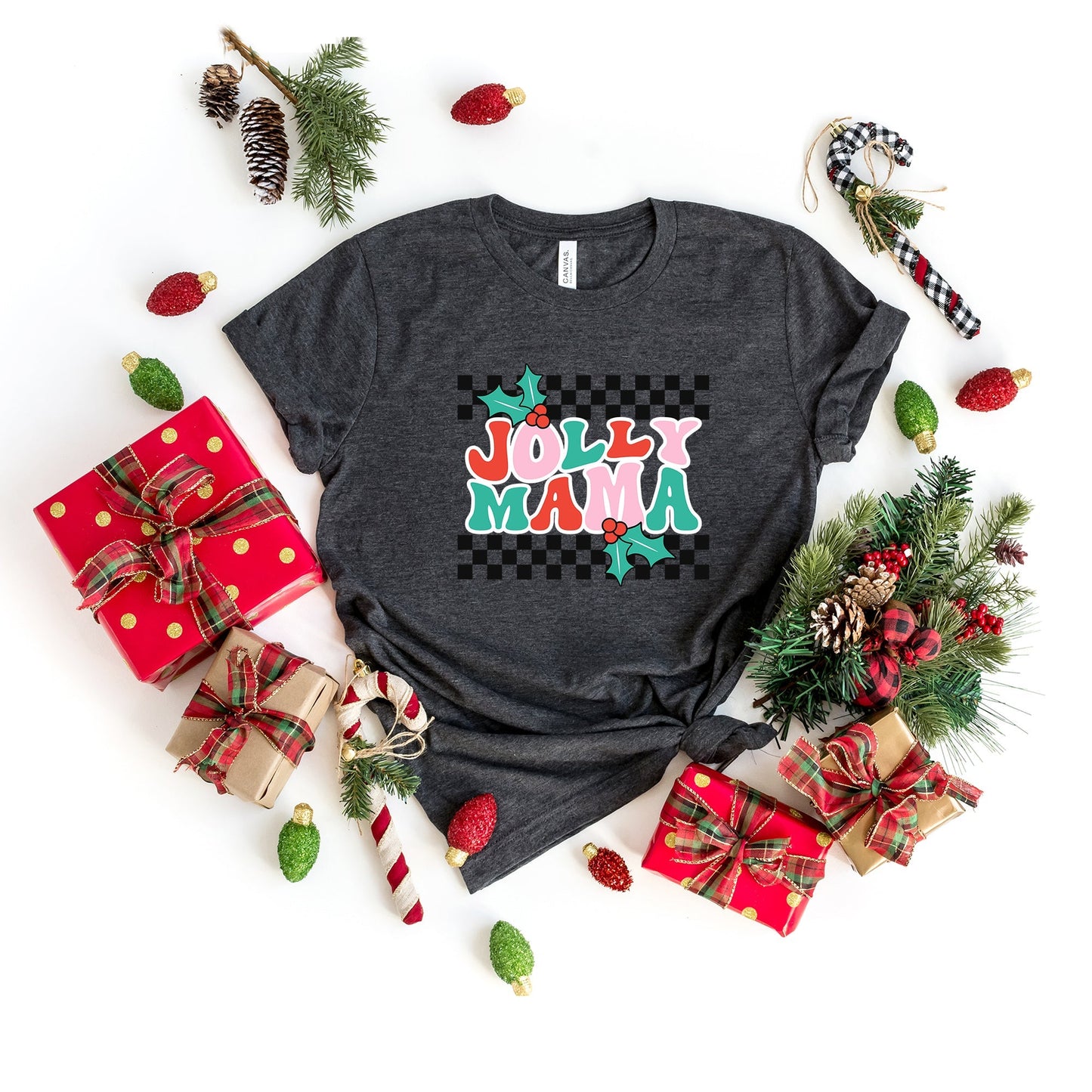 Jolly Mama Checkered | Short Sleeve Crew Neck