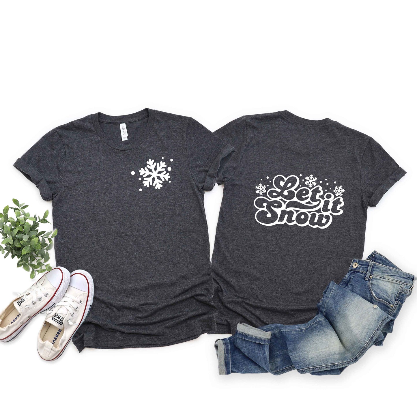 Retro Let It Snow | Short Sleeve Crew Neck | Front And Back Ink