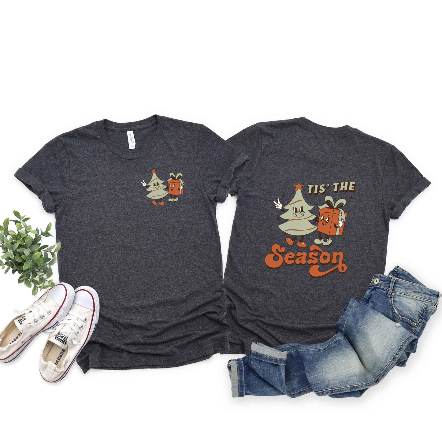Retro Tis The Season Tree | Short Sleeve Crew Neck | Front And Back Ink