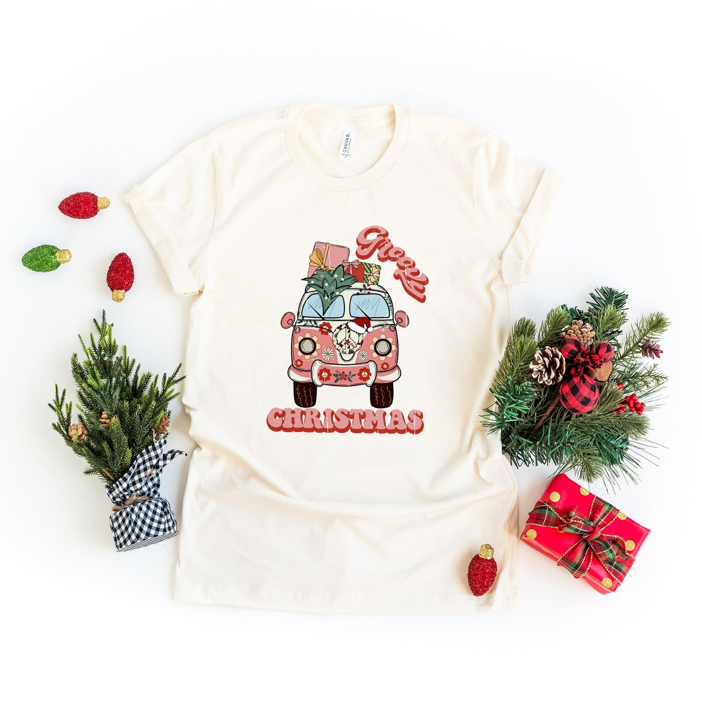 Retro Van Groovy Christmas | Short Sleeve Crew Neck