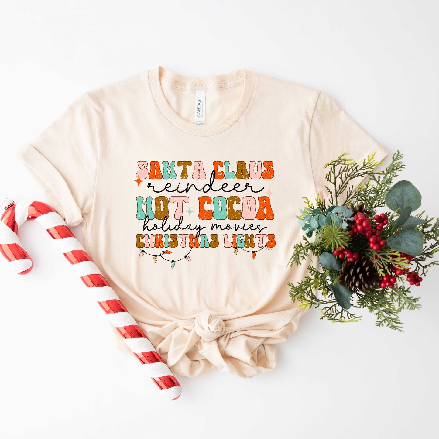 Santa Cocoa Christmas Lights | Short Sleeve Crew Neck