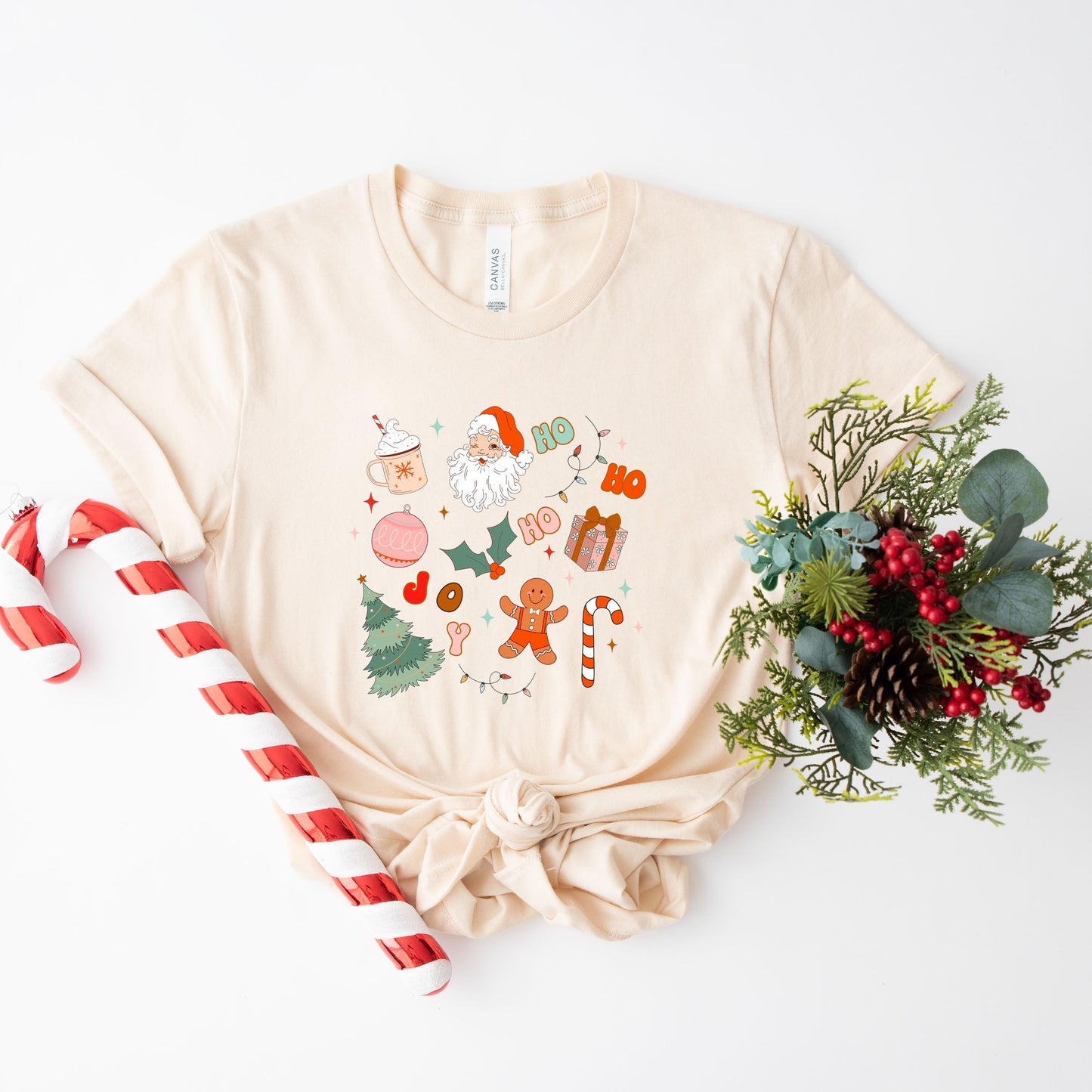 Retro Christmas Doodles | Short Sleeve Crew Neck