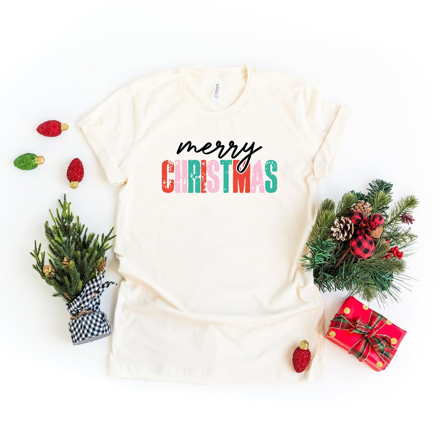 Merry Christmas Distressed | Short Sleeve Crew Neck