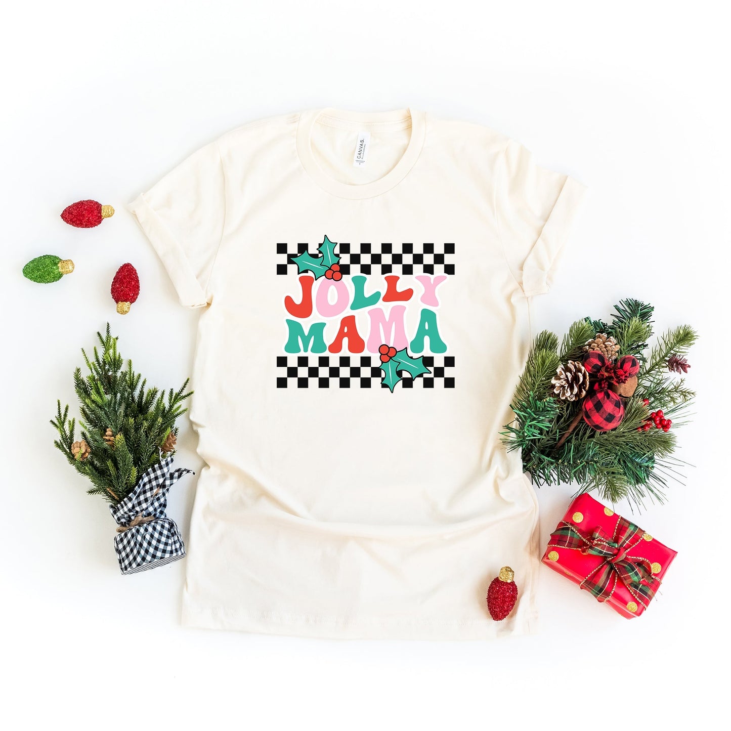 Jolly Mama Checkered | Short Sleeve Crew Neck