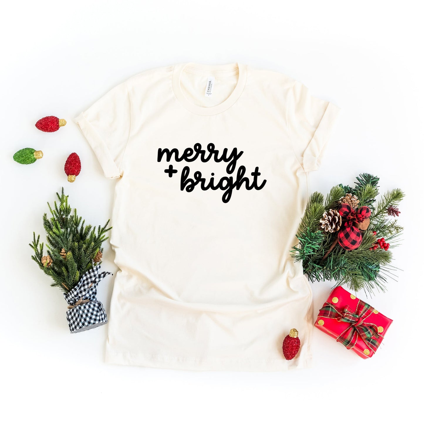 Merry And Bright Bold Cursive | Short Sleeve Crew Neck