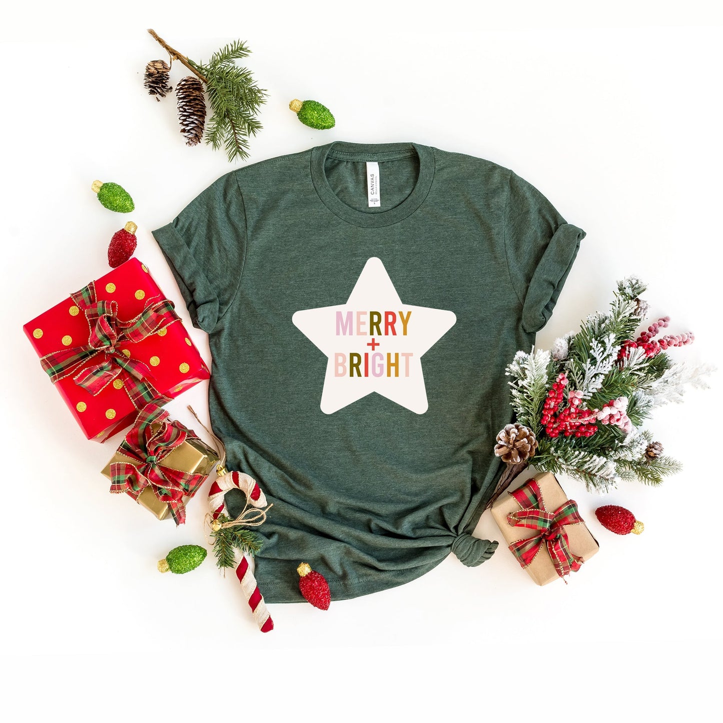Merry And Bright Star | Short Sleeve Crew Neck