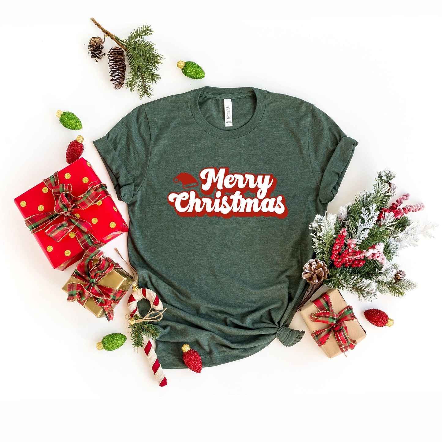 Merry Christmas Hat | Short Sleeve Crew Neck