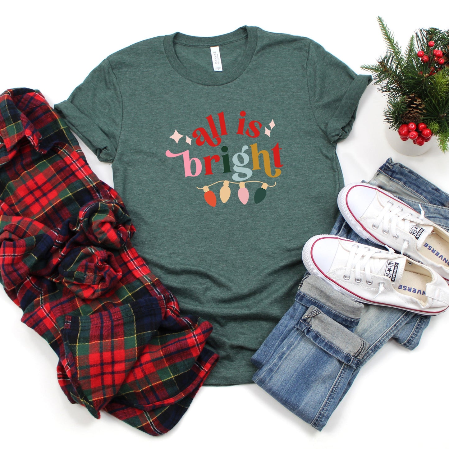 All Is Bright Christmas Lights | Short Sleeve Crew Neck