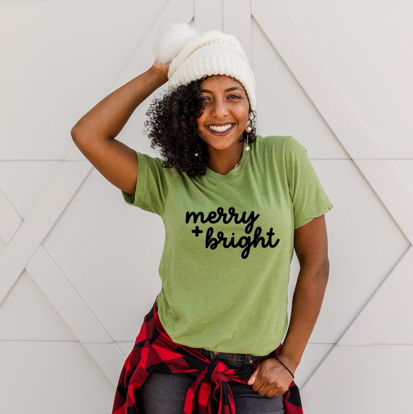 Merry And Bright Bold Cursive | Short Sleeve Crew Neck