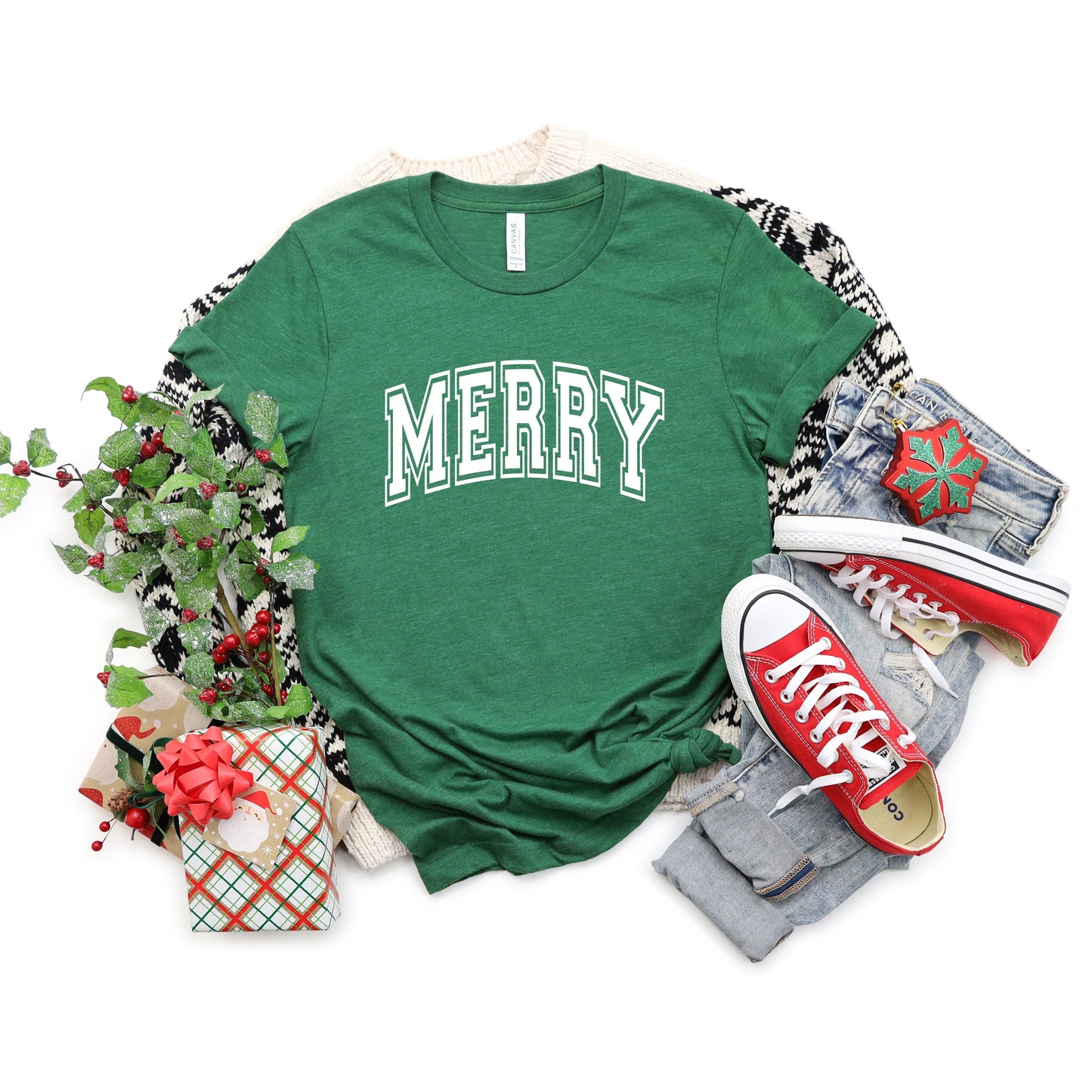 Merry Varsity Thick Outline | Short Sleeve Graphic Tee