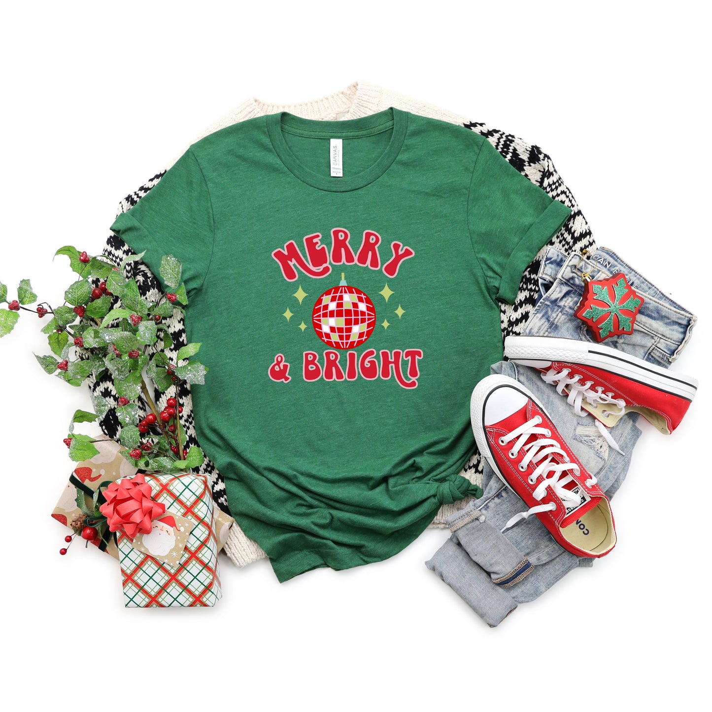 Merry And Bright Disco Ball | Short Sleeve Crew Neck