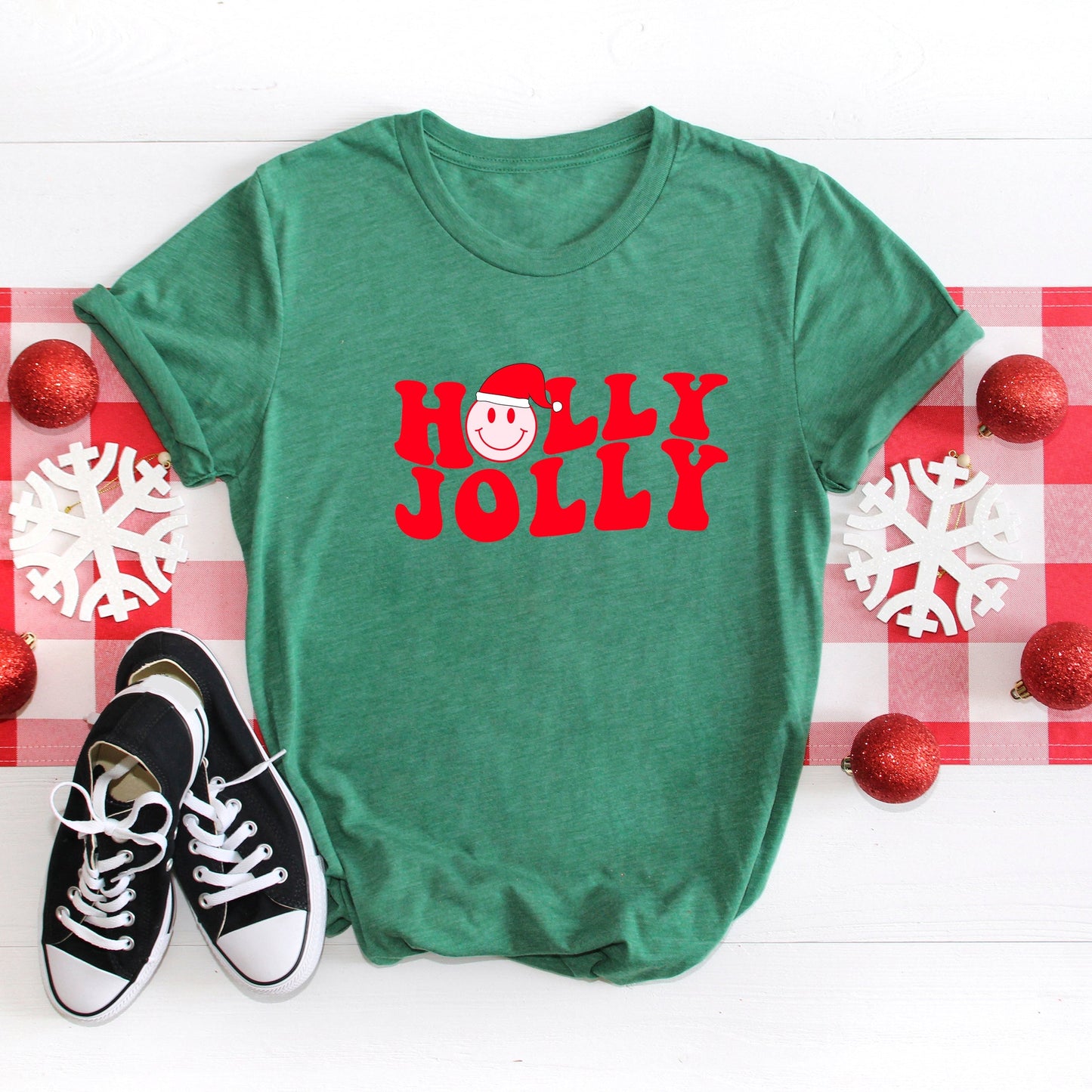 Holly Jolly Smiley Face | Short Sleeve Crew Neck