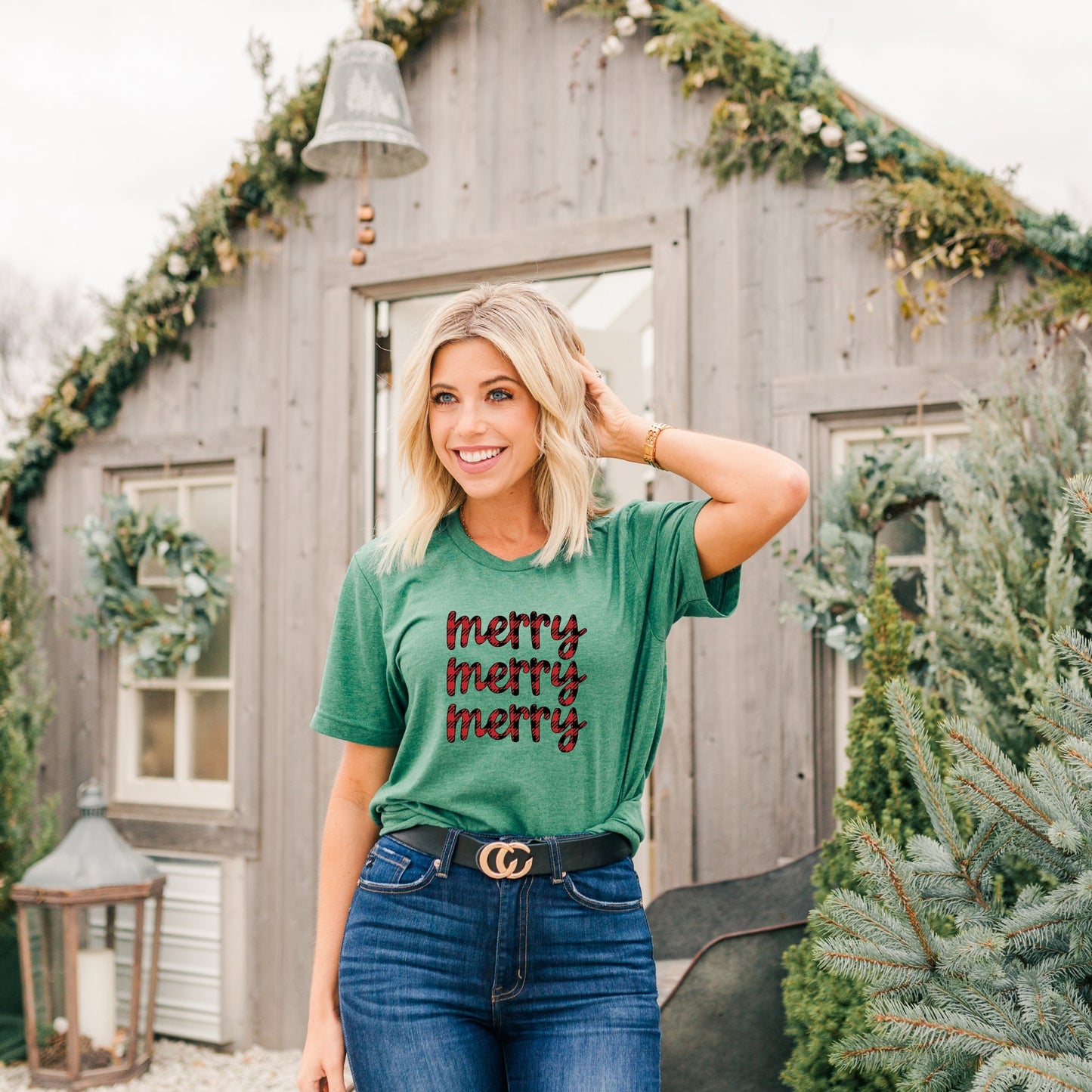 Buffalo Plaid Merry Stacked | Short Sleeve Crew Neck