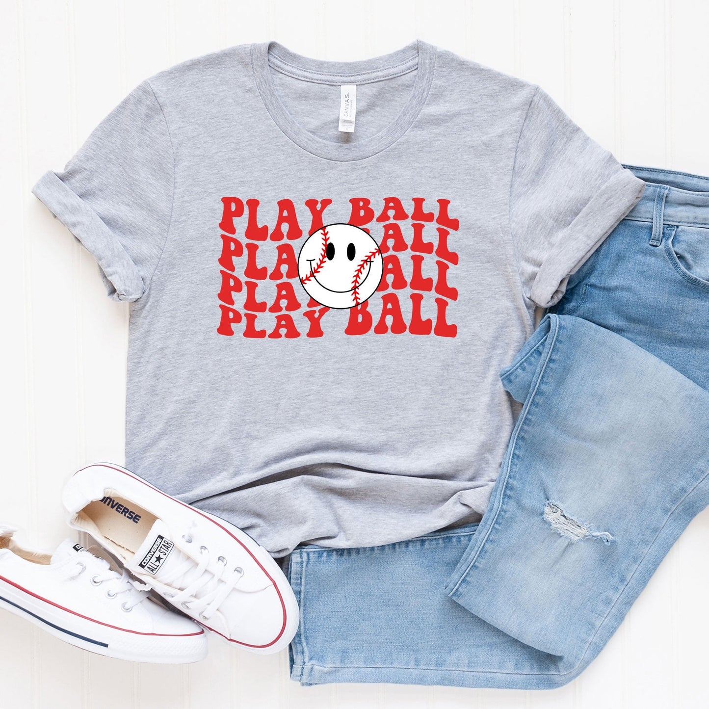 Play Ball Stacked Smiley Face | Short Sleeve Crew Neck