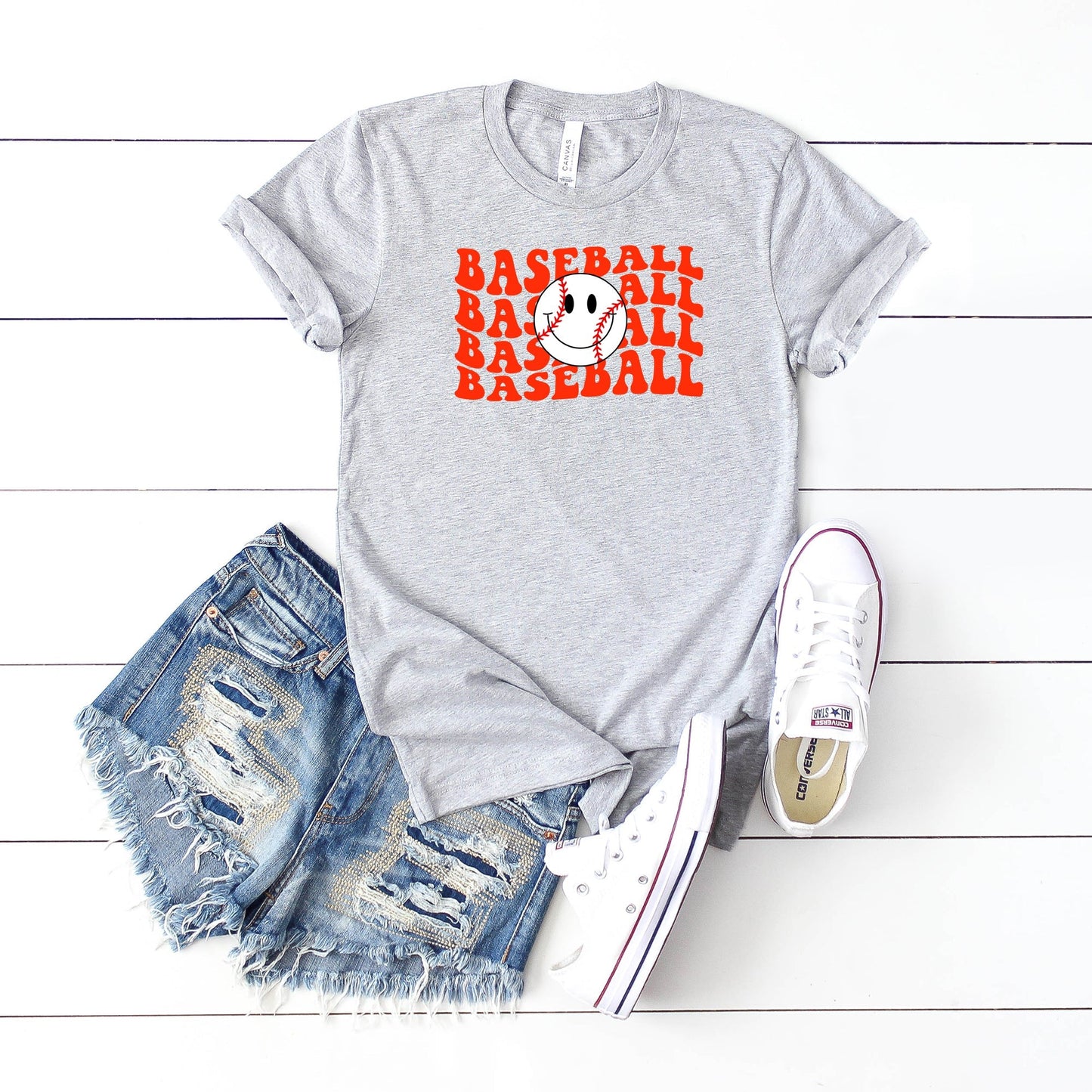 Baseball Stacked Smiley Face | Short Sleeve Crew Neck