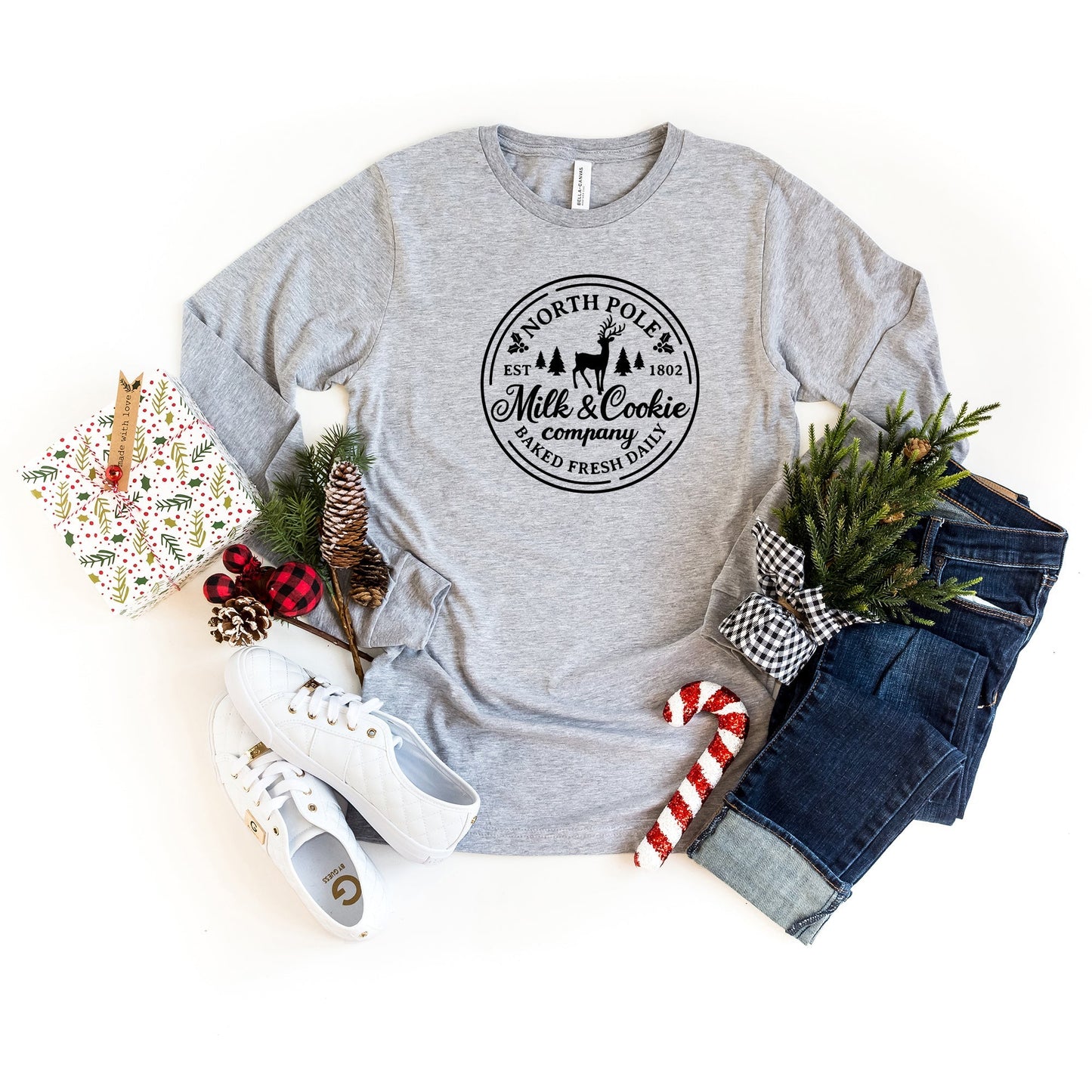 North Pole Milk And Cookie Circle | Long Sleeve Crew Neck