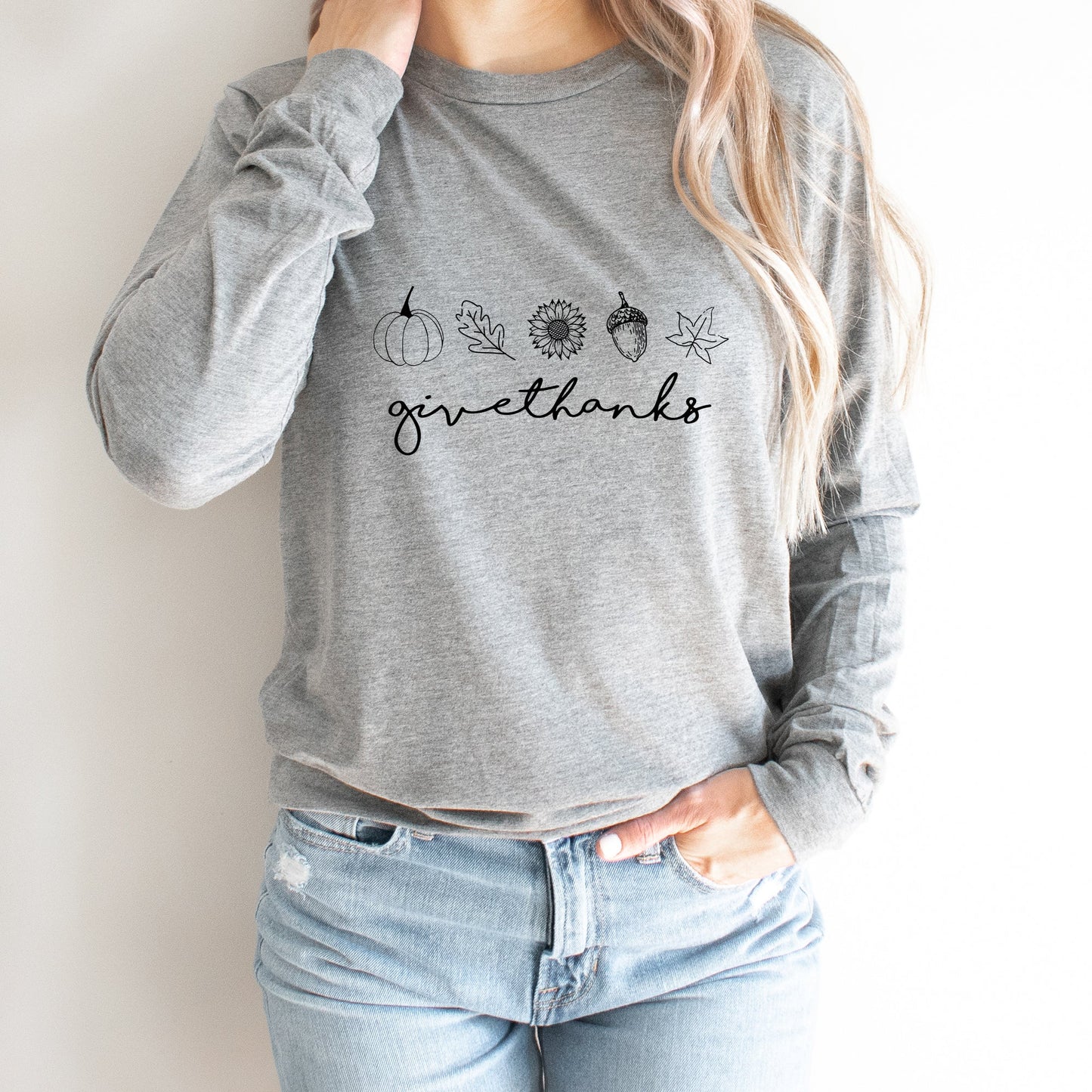 Give Thanks Acorn | Long Sleeve Crew Neck