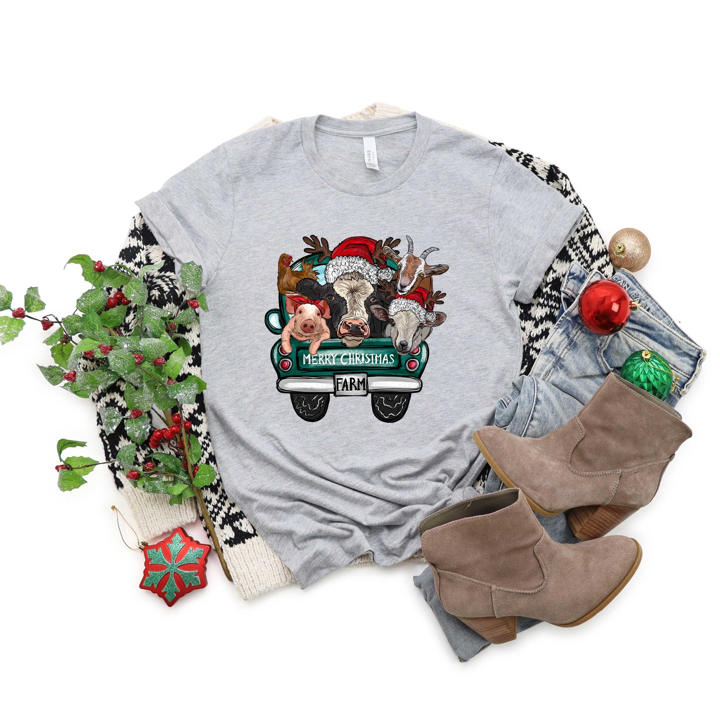 Merry Christmas Farm Truck | Short Sleeve Crew Neck