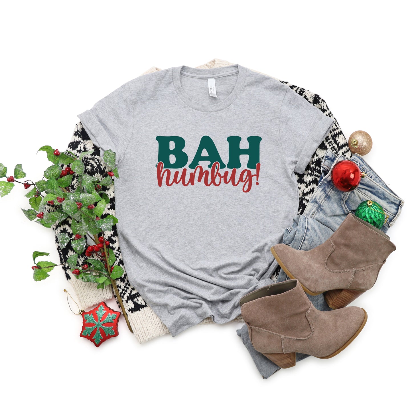 Bah Humbug Red And Green | Short Sleeve Crew Neck