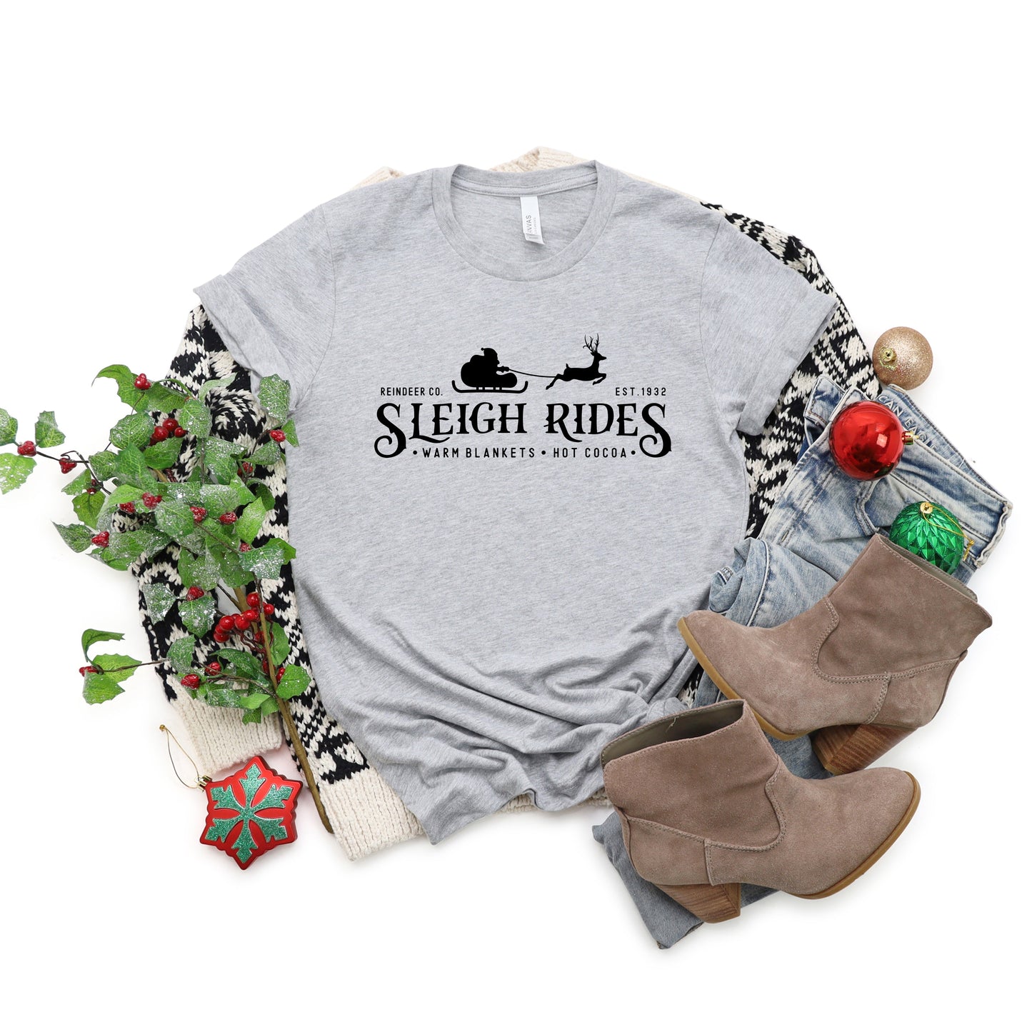 Sleigh Rides Reindeer | Short Sleeve Crew Neck