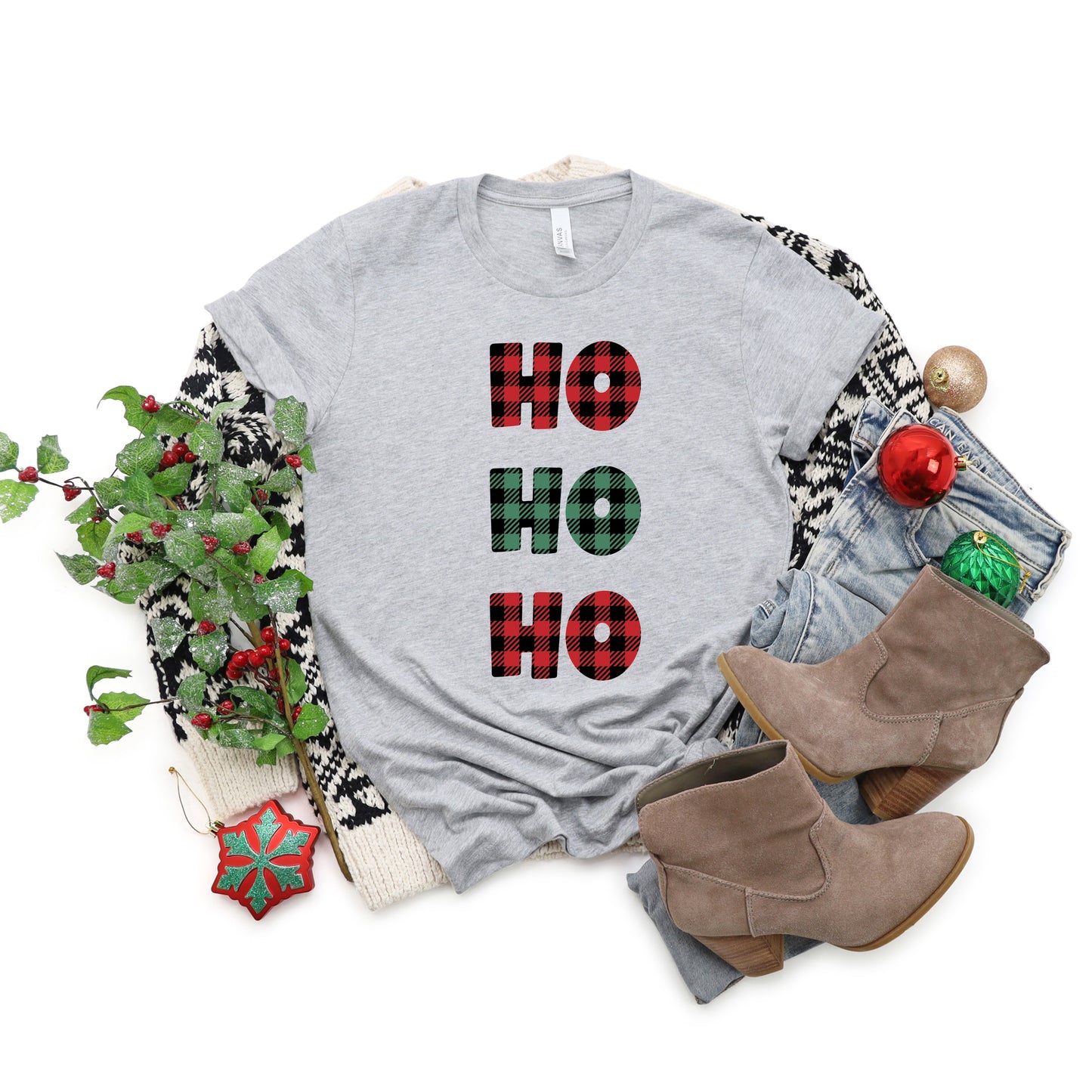 Buffalo Plaid Ho Ho Ho | Short Sleeve Crew Neck