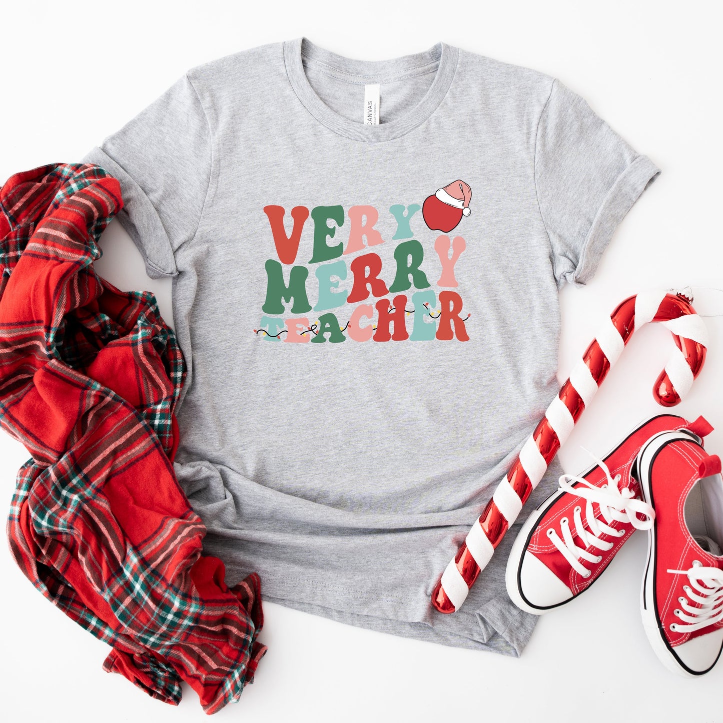 Very Merry Teacher Wavy | Short Sleeve Crew Neck