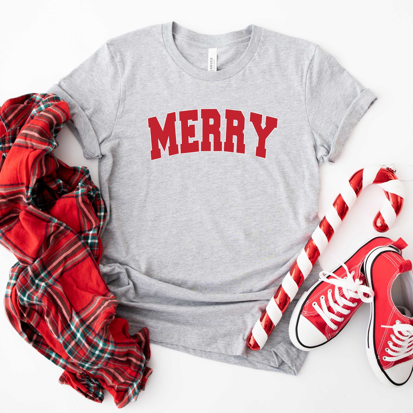 Merry Varsity White Outline | Short Sleeve Crew Neck