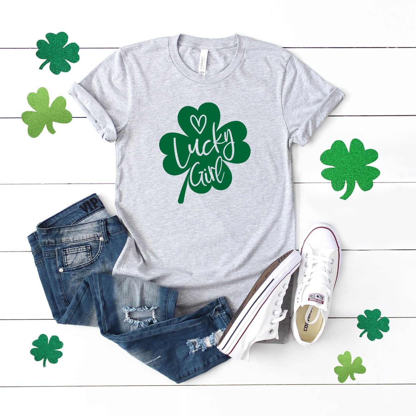 One Lucky Girl Heart -Kids | Short Sleeve Crew Neck